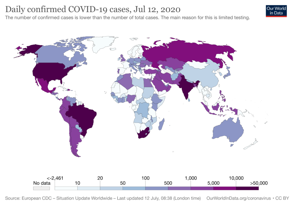 Daily confirmed COVID cases July 12, 2020